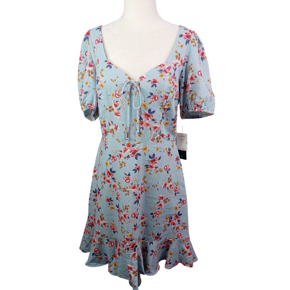 City Triangles Boho Floral Sweetheart Puff Sleeve Dress L Milkmaid Cottagecore